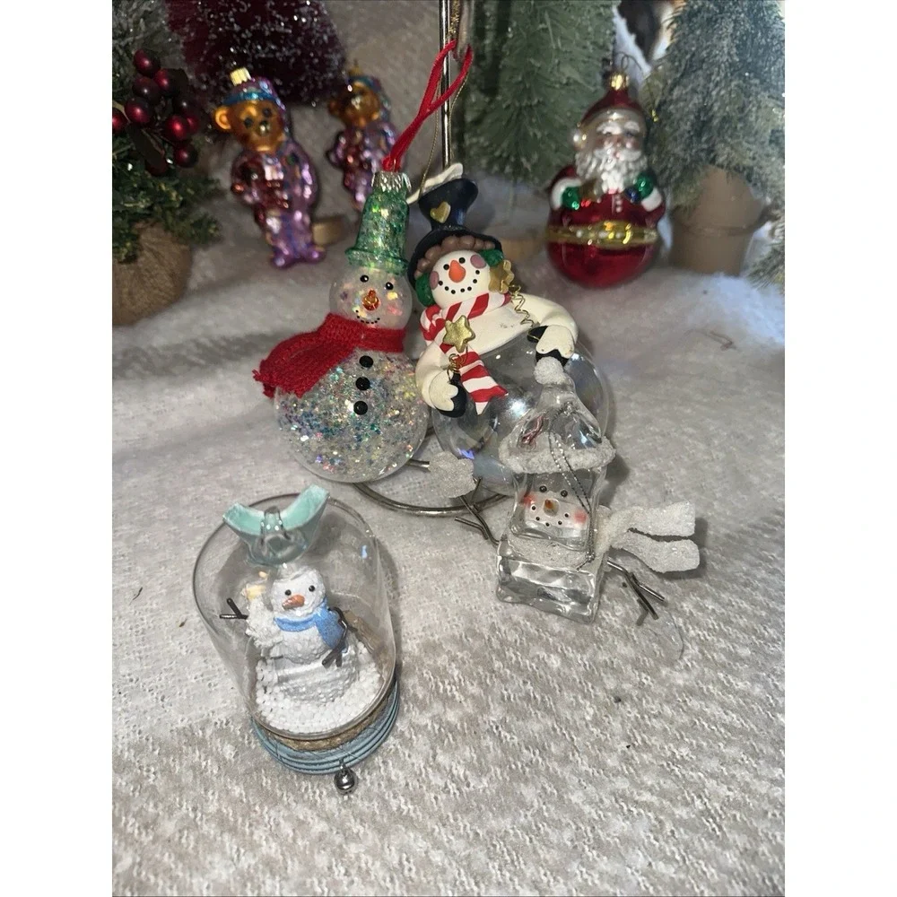 VTG Lot Of 4-Snowmen-1 Glitter Handblown 1-icecube 1-snowglobe1- Ceramic